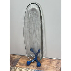 Vintage Pilgrim Glass Green Onion Design Relish Intaglio Serving Tray 14" MCM‎